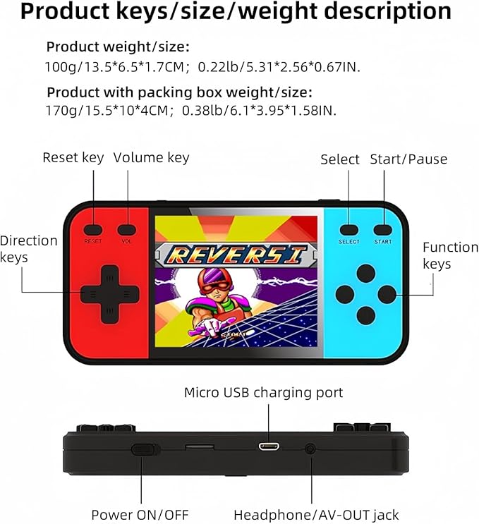 JXD Mini 3-inch LCD Screen Retro Video Game Console with 240 Games Connects to TV Children's Handheld Electronic Game Puzzle Toys Christmas Travel and Leisure Essential