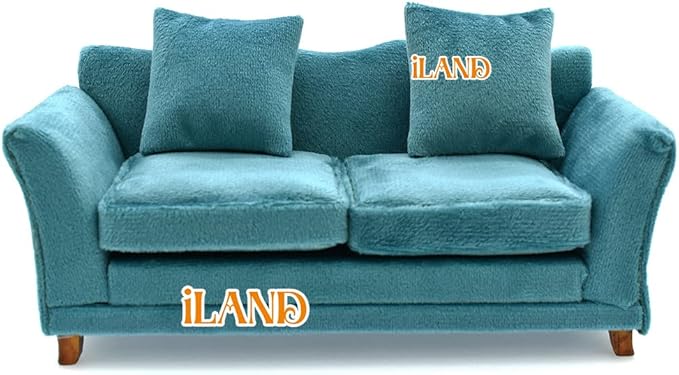 iLAND Modern Dollhouse Furniture on 1/12 Scale of Miniature Sofa for Dollhouse Living Room (Turquoise Blue Velvet)