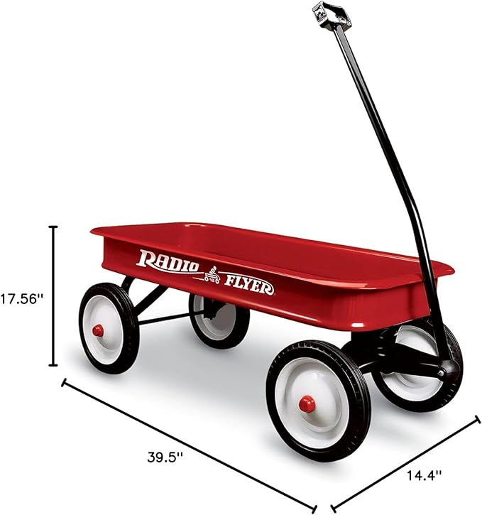 Radio Flyer Classic Red Wagon, for Kids 1.5+, All-Steel Body with No-Scratch Edges, 10” Rubber Tires Extra-Long Handle Folds Under Controlled Turning Radius 200 lb Capacity Wagon for Kids or Cargo