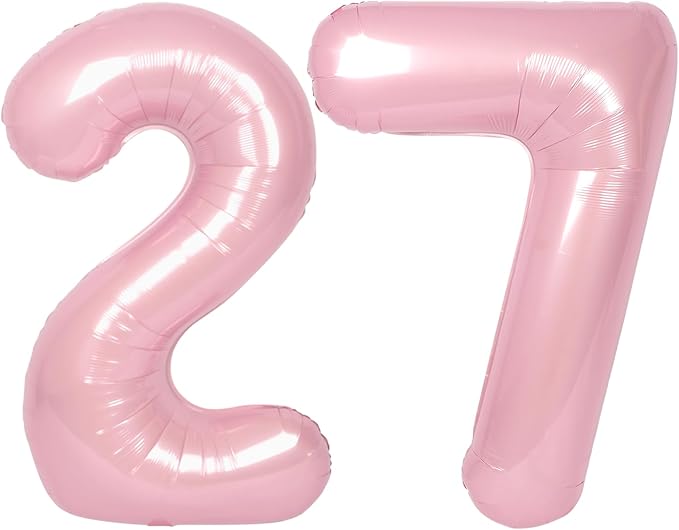 SUWEN 40 Inch Large Pink 27 Balloon Numbers Big Foil Helium Number Balloons 0-9 Jumbo Happy 27th Mylar Birthday Party Decorations for Women 72 Anniversary Party Supplies