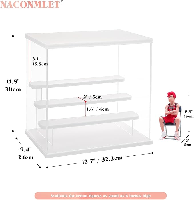 Clear Acrylic Display Case for Action Figure- Funko Pop Dustproof Showcase with Colorful Lighting, Multiple Layers for Collectibles(4 Tier-W*D*H-12.6"x9.4"x11.7"inches)
