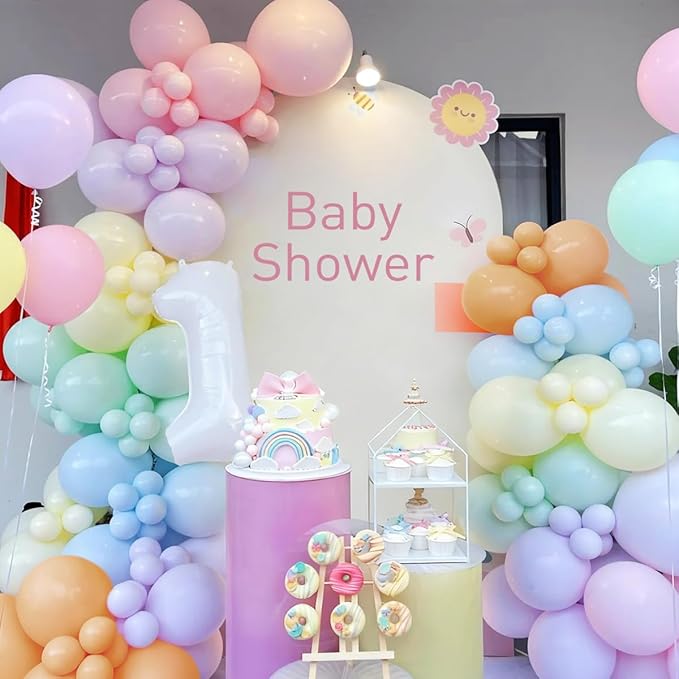 Pastel Rainbow Balloon Arch Garland Kit, 155Pcs Multicolor Macaron Balloons for Birthday Party Baby Shower Wedding Decorations