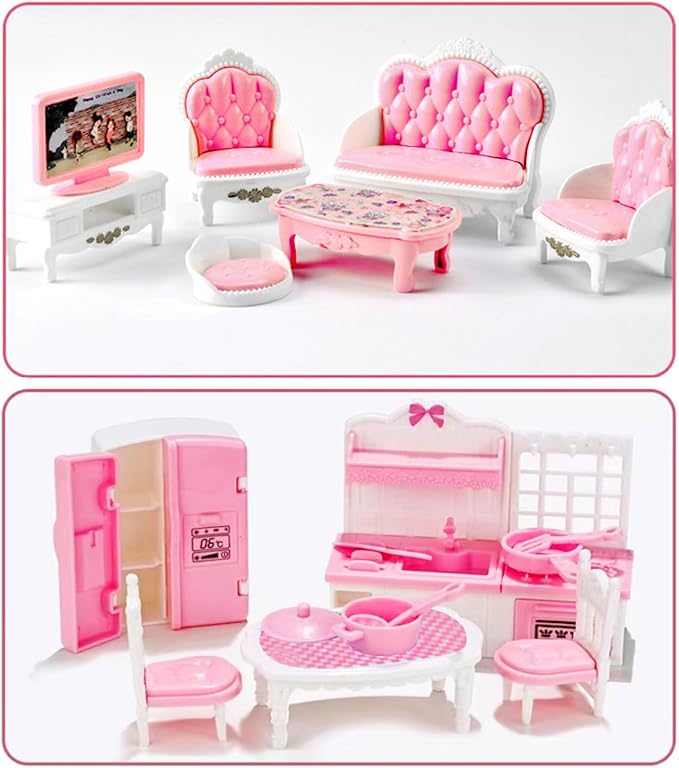 35 Pcs Dollhouse Furniture Accessories Set Mini House Furniture Small Dollhouse Miniature Furniture Play House Accessories 1:12 Tiny Kitchen Bedroom LivingRoom Bathroom Boy Girl Toddler3Y+ (A Set)