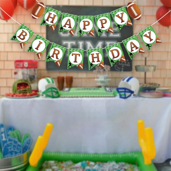 Football Party Decorations Happy Birthday Banner Party Supplies String Flags Football Bowl Game Sport Themed Bunting Sign Party Decor Favors