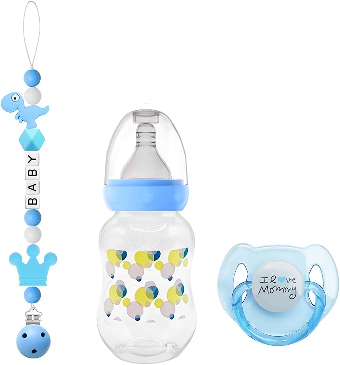 3 Pcs Baby Doll Magnetic Pacifier Feeding Set, Realistic Reborn Doll Accessories with Reborn Bottle, Magnetic Doll Binky & Star Clip, Blue Pretend Play Toy for Kids Gift