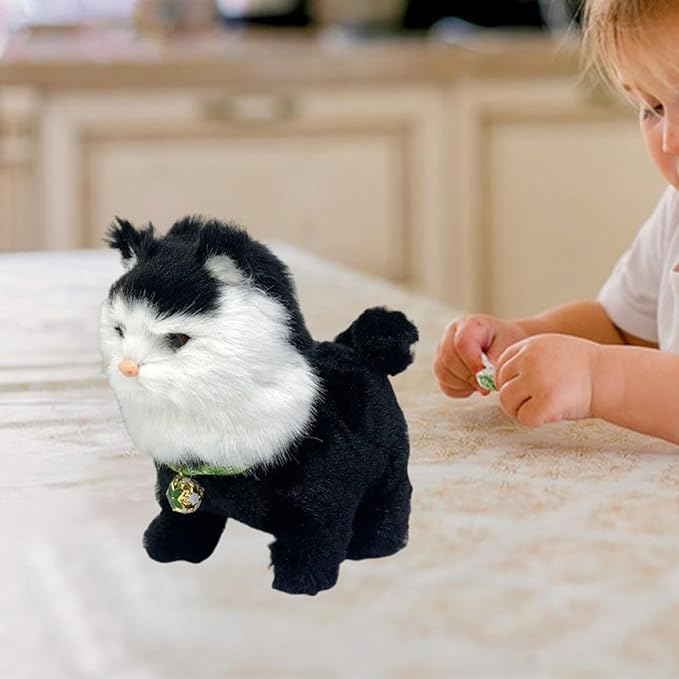 Electronic Walking Cat Toy, Robotic Pet, Vivid, Realistic, with Moving Tail, and, for Children, Black