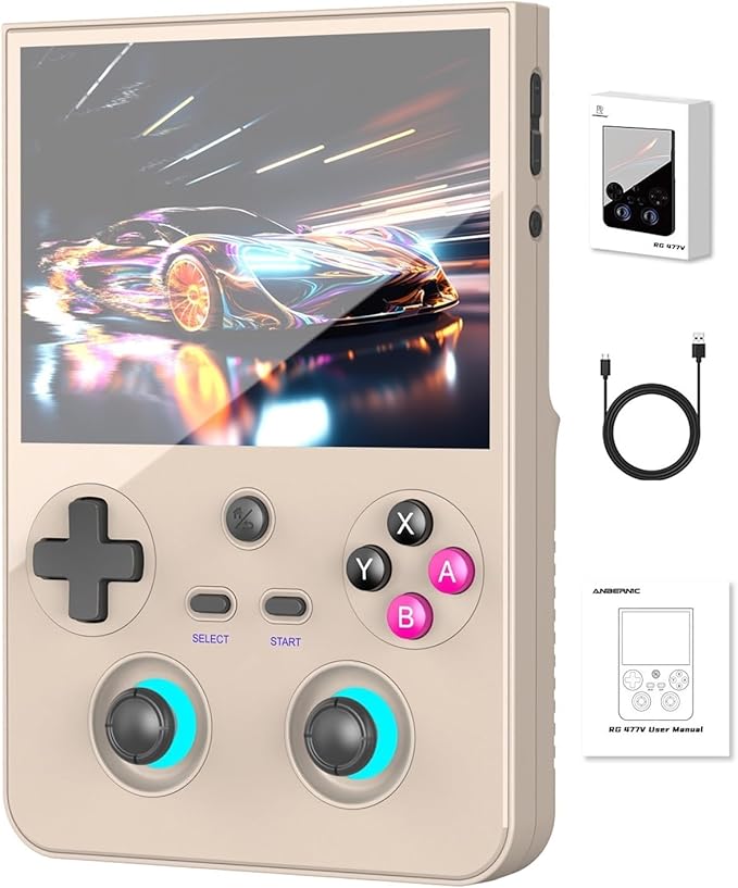 Anbernic RG477V Retro Handheld Game Console , 4.7 Inch Touch Screen Android 14 System Support WiFi 6E Bluetooth 5.3 Dimensity 8300 Processor 8+128GB(Gray)