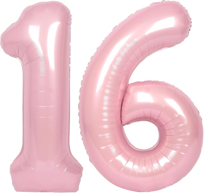 SUWEN 40 Inch Pink Large 16 Number Balloons Big Foil Helium Number Balloons 0-9 Jumbo Happy 16th Mylar Birthday Party Decorations for Girl or Women 61 Anniversary Party Supplies