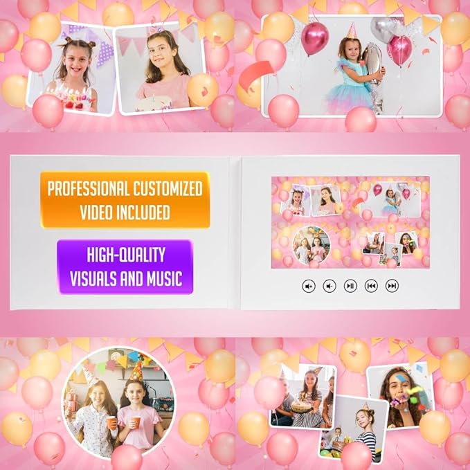 Animated Birthday Video Card to Girls – Upload Photos to Create a Custom Slideshow – Unique Tech for Daughter – 7” LCD Display, 8GB Memory, Play on Open