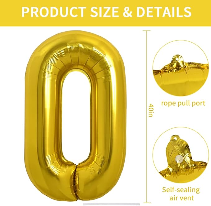 TONIFUL 40 Inch Large Gold Letter O Balloons, Foil Mylar Big Balloons for Birthday Party Anniversary Supplies Decorations