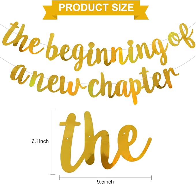 BEISHIDA Double-Sided Gold The Beginning of A New Chapter Banner,Farewell Book Themed Housewarming Party Congratulations Decorations,Going away party Garland,Graduation Sign 2026 Banner,retirement Supplies