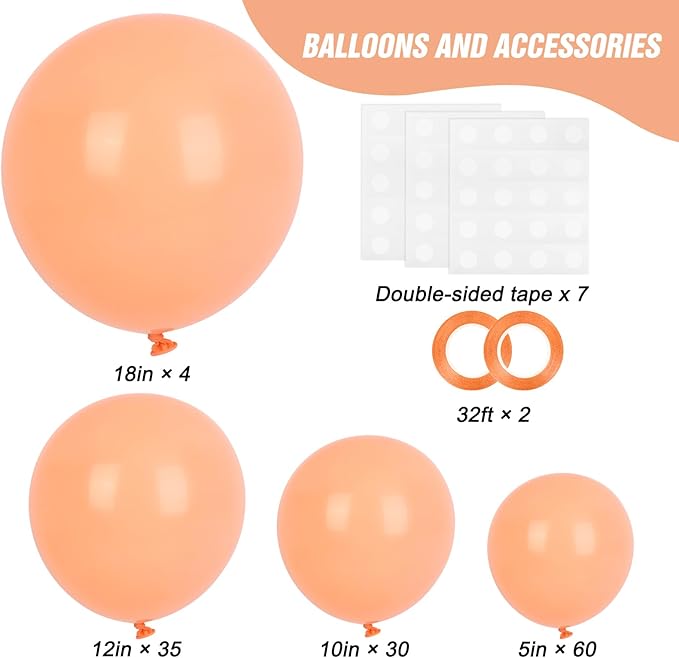 RUBFAC Peach Balloons 129pcs Different Sizes Pack of 18 12 10 5 Inch, Latex Light Orange Blush Pink Balloon Garland Arch Kit for Wedding Bridal Shower Engagements Anniversary Baby Shower Birthday