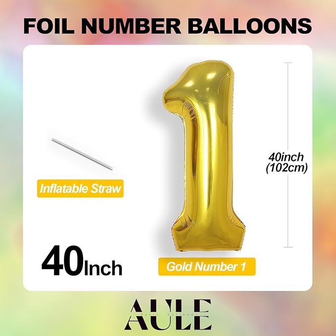 AULE 40 Inch Large 25 Number Balloons Gold, Big Foil Number Balloons, Giant Helium Happy 25th Birthday Party Decorations for Man and Women, Huge Mylar 52 Anniversary Party Supplies