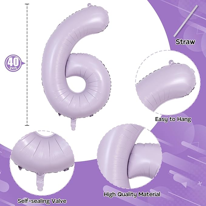 Light Purple 16 Balloon Numbers, 40 Inch Large Pastel Purple Foil Number 1 & 6 Balloons for Women, Lavender Sweet 16th Birthday Balloons for 16 Year Old Girls Anniversary Birthday Party Decorations