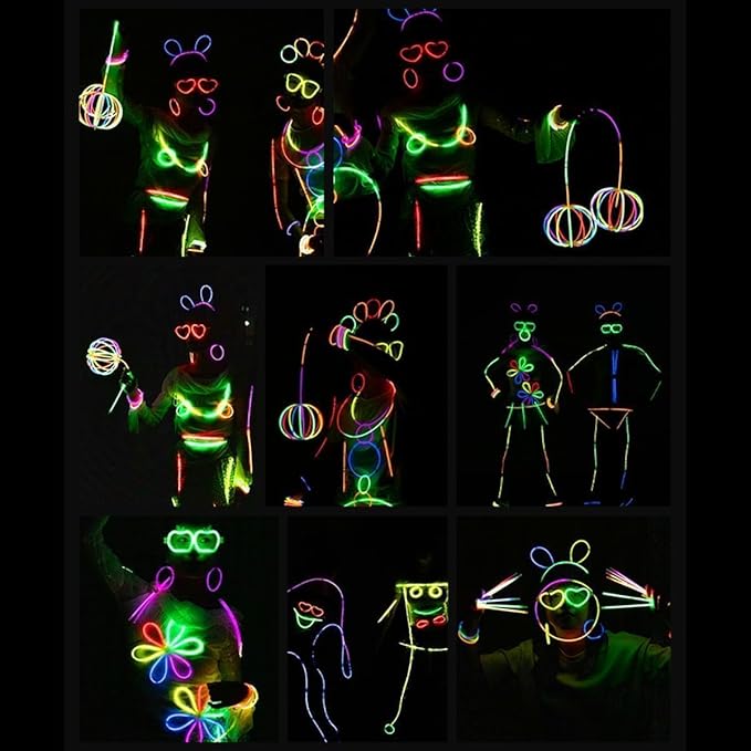BUDI 467Pcs Glow Sticks Party Favors for Kids Adults Glow in the Dark Party Supplies 4th of July Accessories Neon Decors 200 GlowSticks Bulk 8 Colors 8 Inch & 267 Connectors Necklace Bracelet Glasses