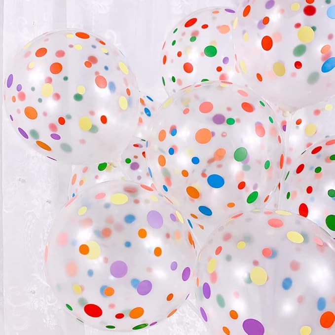 50 Pieces Polka Dot Balloons, 12 Inch Rainbow Balloons, Clear Latex Balloon with Multicolor Dots for Women Men Colorful Birthday Decoration, Party Supplies, Engagement Wedding Party