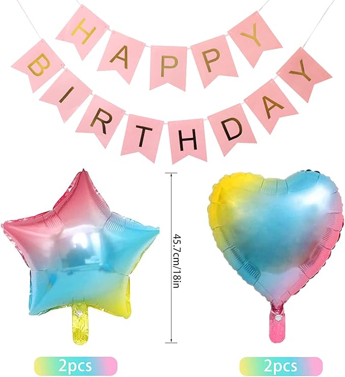 4th Birthday Decorations for Girls Gradient color Age 4 Birthday Balloons with Happy Birthday Banner for Baby showers Fourth Birthday Party Supplies for Girls Boys (4th-Birthday)