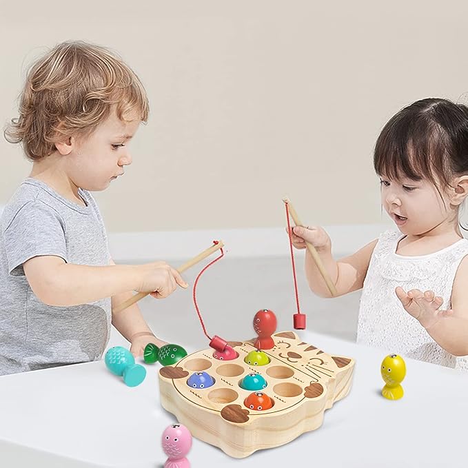Fishing Game for Kids 3-5,Wooden Montessori Preschool Education Learning Hand-Eye Cognition & Fine Motor Skill Color Sorting Magnetic Fishing Toys Easter Basket Stuffers Gifts for Boys Girls