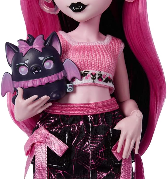 Monster High Self-Scare Secrets Draculaura Doll and Accessories Set with 13 Realistic Surprises Like Working Face Roller and Customizable Mood Board