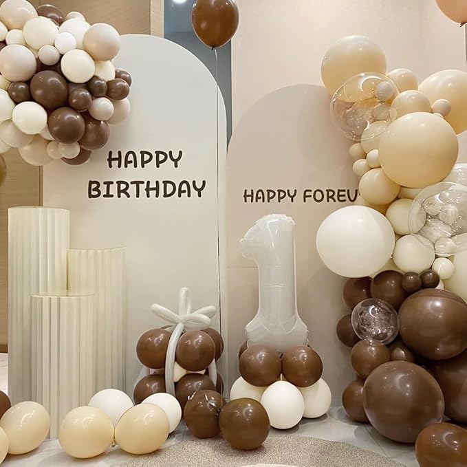 Boho Brown White Nude Balloon Garland Arch Kit, 155Pcs Dark Brown White Sand Neutral Latex Balloons for Woodland Teddy Bear Baby Shower Wedding Birthday Party Decorations