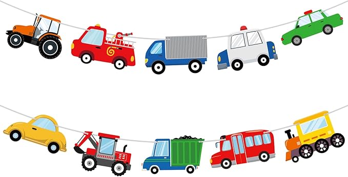 Hooqict Happy Birthday Banner Transportation Birthday Decorations Car Train Truck Bus Excavator Traffic Party Banner Garland Sign for Kids Boys 1st 2nd 3rd Transportation Vehicle Theme Birthday Party Supplies