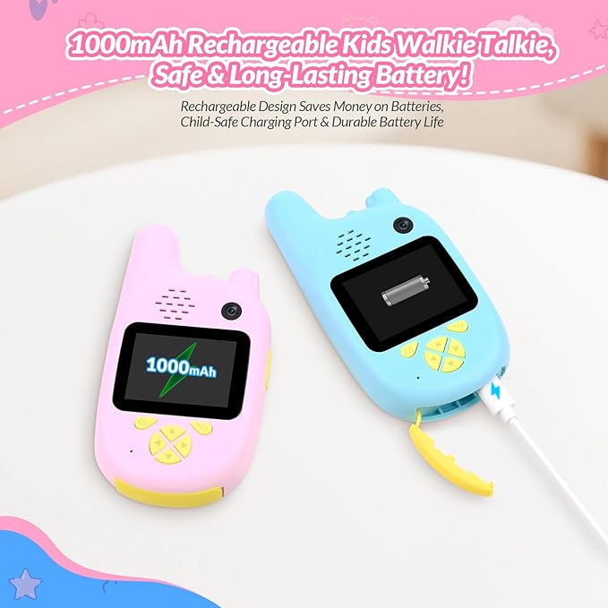 Video Walkie Talkies for Kids with Dual Cameras,2 Pack Rechargeable Kids Walkie Talkies Toys for Ages 3-9 Year Old Boy Girl, Birthday for 3 4 5 6 7 8 Year Old Boys Girls,Indoor&Outdoor