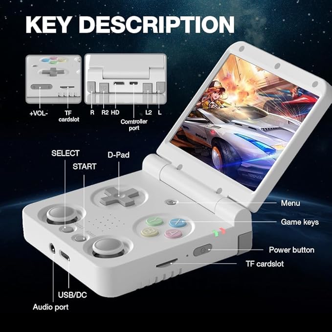 Miyoo Flip V2 Retro Handheld Game Console, 3.5'' IPS Display, RK3566 Chip, Dual Joysticks, HDMI & WiFi, 3000mAh Battery, Portable Emulator Console for Classic Games (Gray-No Memory Card)