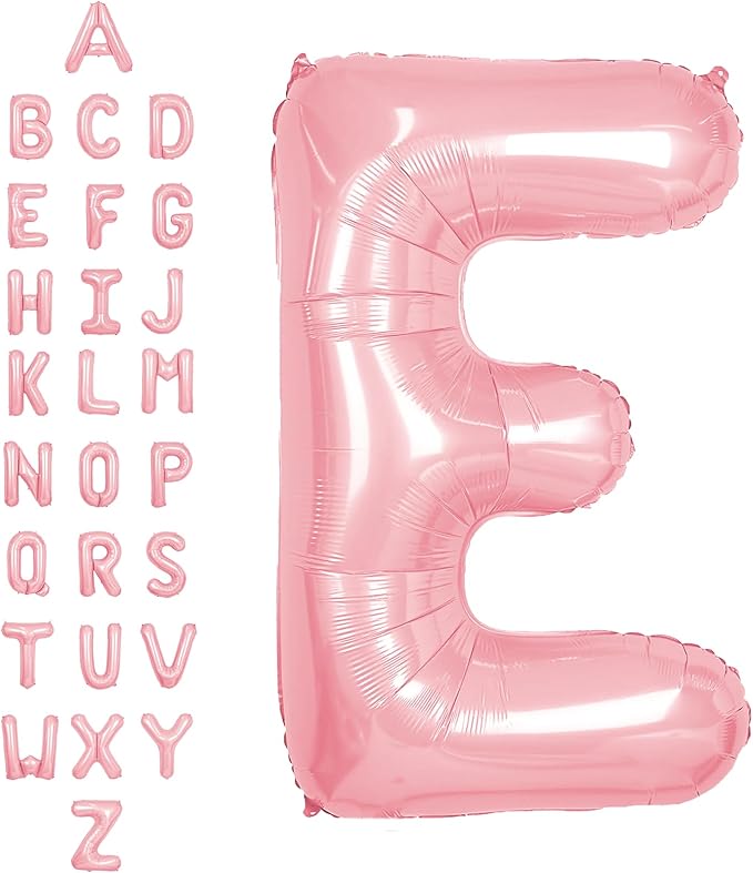 SUWEN 40 Inch Pink Large E Letter Balloons Big Foil Helium Letter Balloons A-Z Jumbo Mylar Happy Birthday Party Decorations for Girl Anniversary Party Supplies
