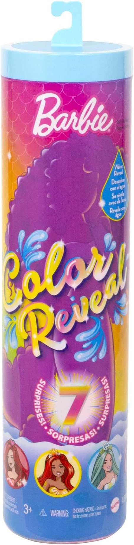 Barbie Color Reveal Doll & Accessories, Rainbow Mermaid Series, 7 Surprises, 1 Mermaid Barbie Doll (Styles May Vary)