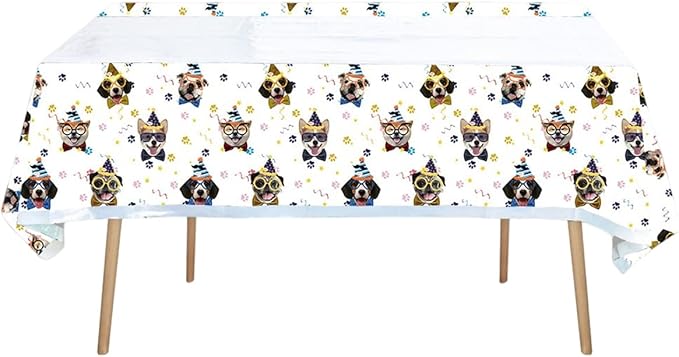 Dog Party Tableware Set,20 Plates and 20 Napkins and Tablecloth71 '' x 42 '',Dog Birthday Theme Party Decorate Supplies