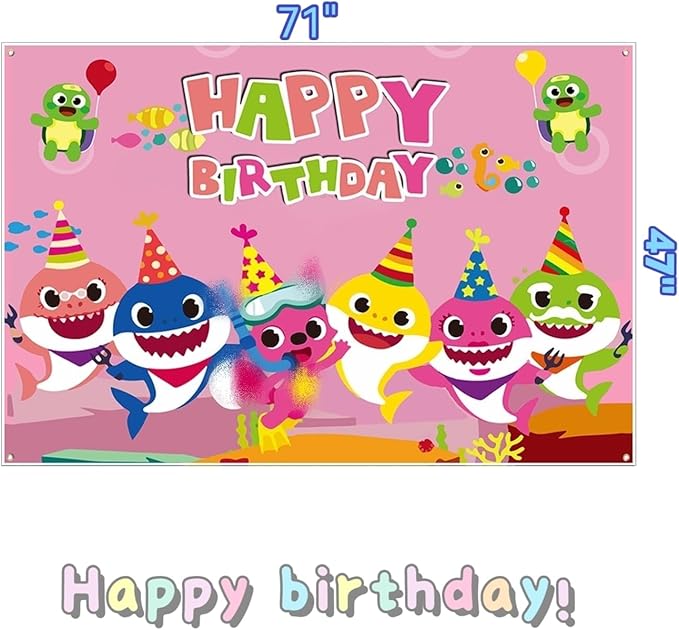 Baby Birthday Party Shark Background (71 inches * 47 inches), Blue Cartoon Ocean Photo Background for Baby Gifting Party Decoration, Shark Decorations and Party Supplies (Pink) (Pink)