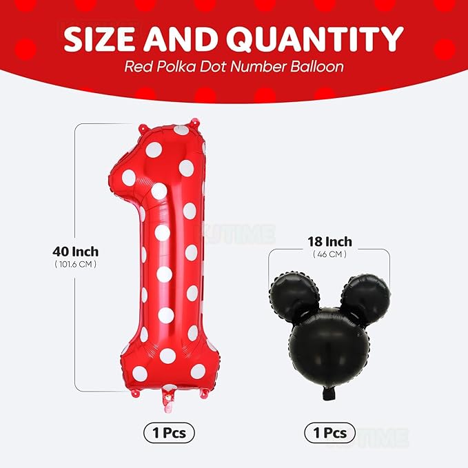 40 Inch Number 1 Foil Balloon Red Polka Dot for 1st Birthday Kids Balloons Party Supplies Decorations
