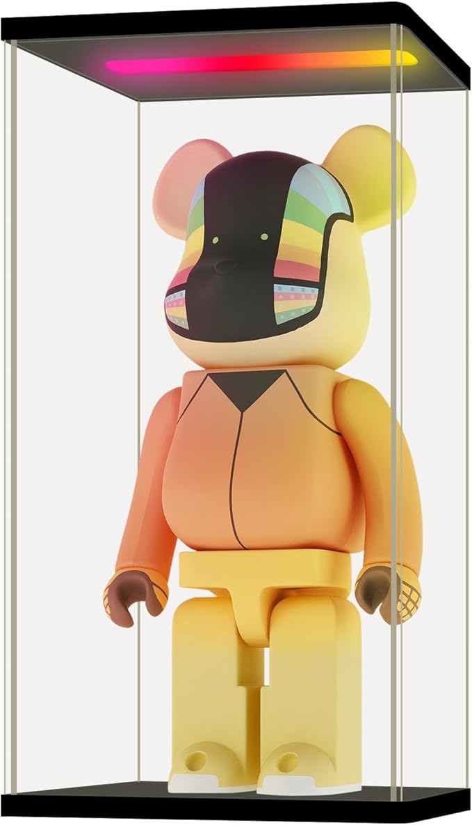 NONEMEY Clear Acrylic Display Case with RGB LED Light for 400% Bearbrick, Dustproof Model Showcase Organizer Box, Display Case for Collectibles Bearbrick (6×4.7×11.8inch,15×12×30cm)