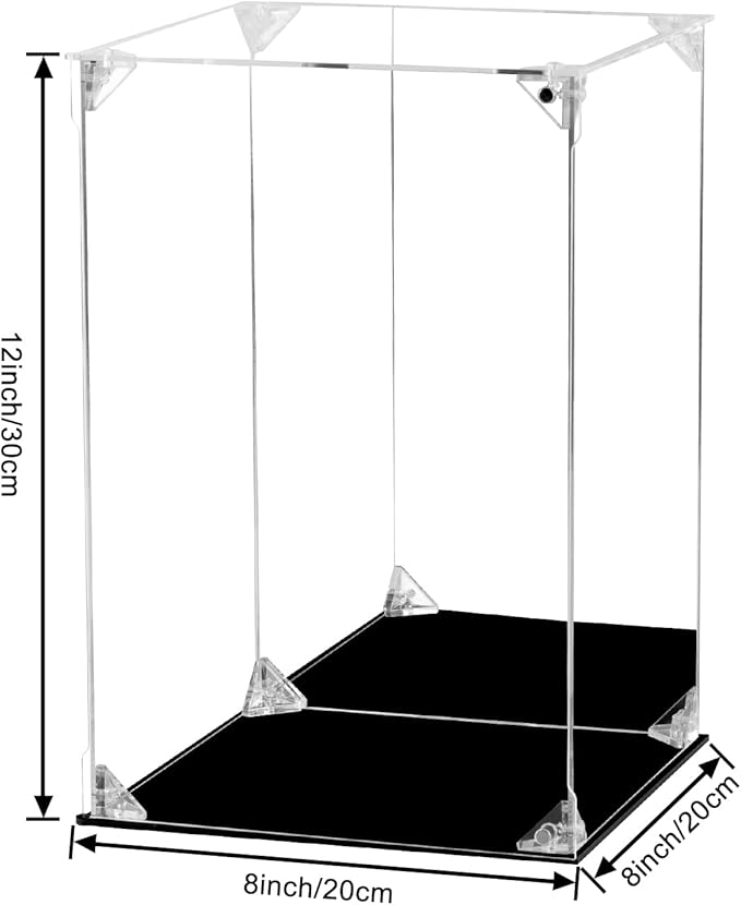 Acrylic Display Case for Collectibles Assemble Clear Acrylic Display Box with Mirrored Back, Alternative Glass Case for Action Figures Lego Model Doll Toys Display (8x8x12 inch; 20x20x30 cm)
