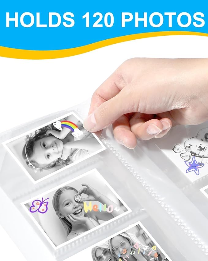 OTJ 12 Rolls Instant Print Camera for Kids Refill Print Paper Thermal Print Paper Rolls - Photo Album 2.5x3.5 Picture Holder Book Holds 120 Horizontal Photos DIY Picture Albums