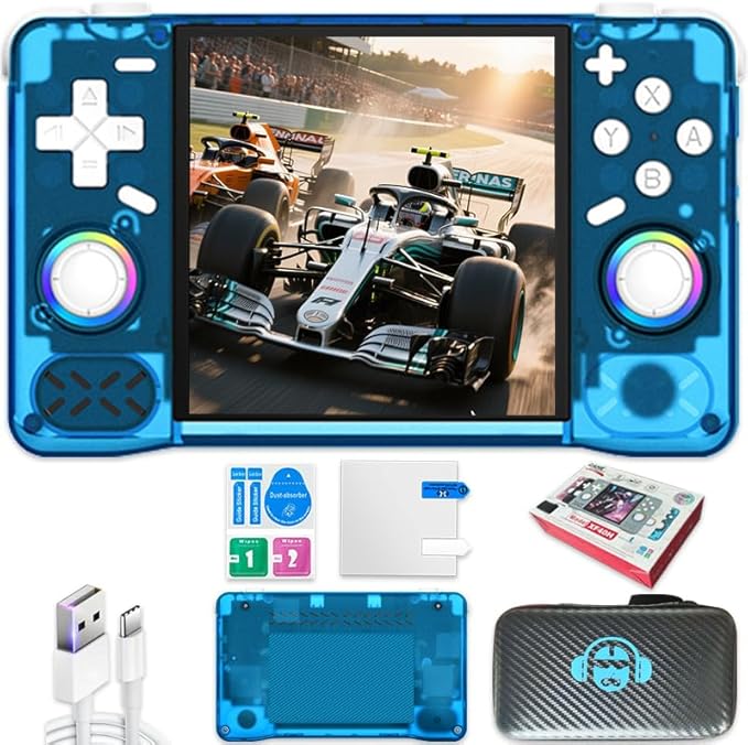 New Retro Handheld Game Console,4-inch IPS Screen with Storage Bag,Built-in 64G with 18000 Games,Linux System,Portable Pocket Mini Arcade (Blue,64g)