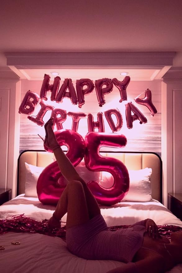 Rosy Purple 40 Inch Large Number 5 Birthday Balloon, Five 5th 15 25 35 50 55 Birthday Celebration Decorations, Rosy Purple Foil 5 Mylar Helium Balloons Girl Boy Anniversary Party Supplies