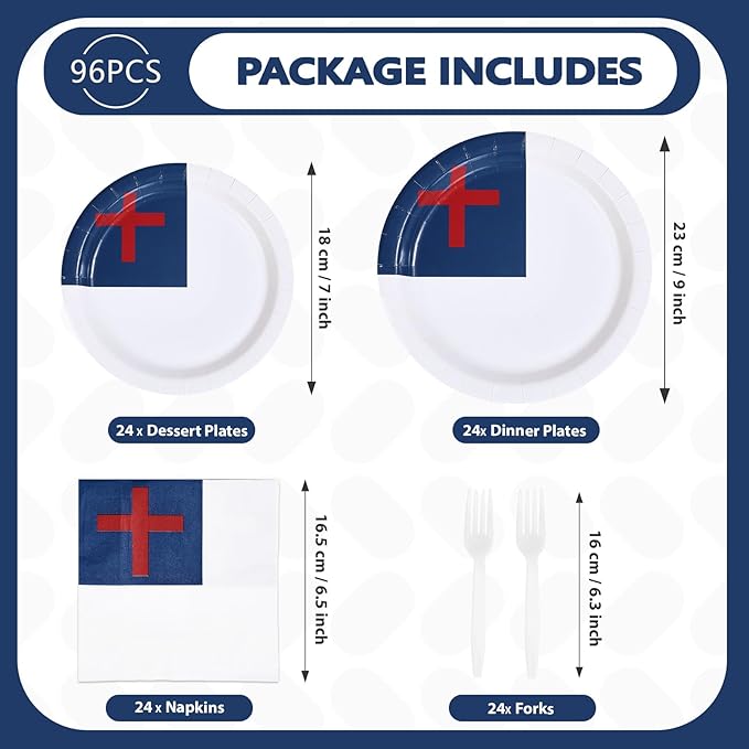 96Pcs Easter Decorations Christian Jesus Flag Plates and Napkins Christian Cross Decoration Favors for Religious Christians Holy Week Christian Sunday School Baptism Easter Party Supplies Serves 24