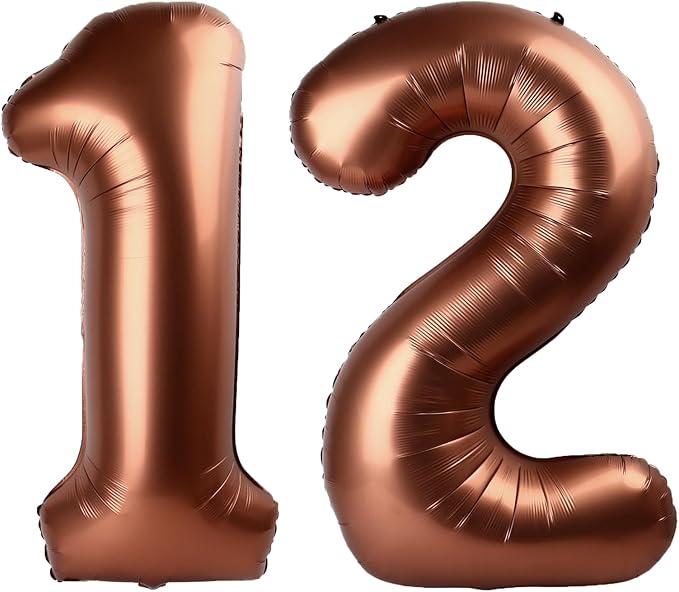 40 Inch Dark Brown Balloon Number 12,Chocolate Jumbo Mylar Foil Helium Balloon for 12th Digital Balloons for Birthday Party,Wedding Anniversary Party Decorations