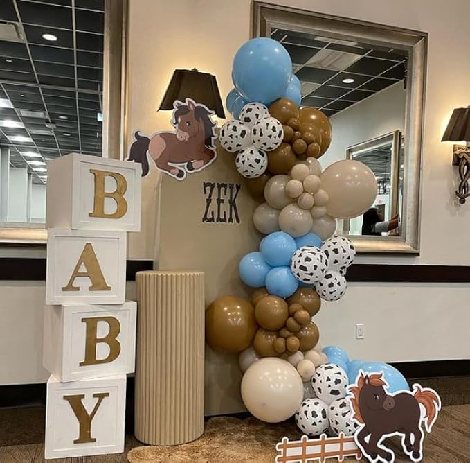 Cow Print Balloons, 12Inch Light Blue Brown and Cow Sand Balloons for Boys First Rodeo Birthday Cowboy Baby Shower Farm Western Country Party Decorations
