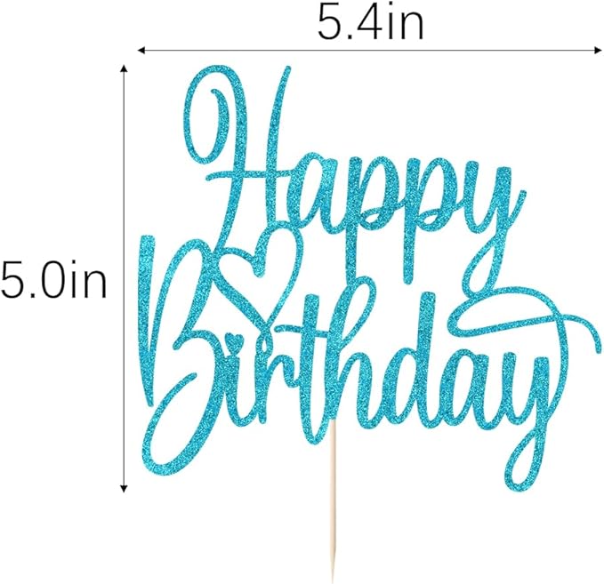 Handmade Glitter Happy Birthday Cake Topper- Happy Birthday Cake Decor,Fabulous Cake Decoration，Anniversary/Birthday Party Decoration Supplies (blue)