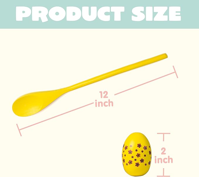 JOYIN Easter 12PCS Egg and Spoon Race Game Set, 6 Woodeen Egg and Spoons with Assorted Colors Outdoor Games, Party Favor Supplies