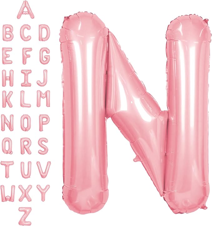 SUWEN 40 Inch Pink Large N Letter Balloons Big Foil Helium Letter Balloons A-Z Jumbo Mylar Happy Birthday Party Decorations for Girl Anniversary Party Supplies
