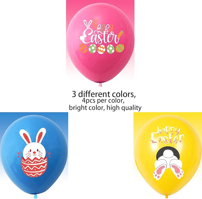 Happy Easter Balloons Bunny Balloons Pink Blue Yellow Party Balloon For Easter Themed Party Bunny Decorations Decor Supplies Arch Decorations Party Balloon Sets-12 Pcs