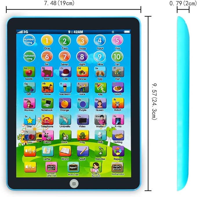 Kids Learning Pad/Tablet Interactive Toddler Toys with Words Numbers Alphabets Music English Electronic Educational Toy for Preschool Boys & Girls 3-8 Years Old (Blue)