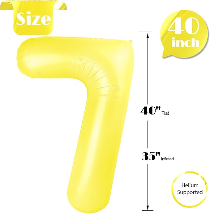 Yellow 7 Balloon, Number Balloons 40 Inch, 7th Birthday Decorations for Girls Kids, Party Decoration for Women, Number 7 Balloon