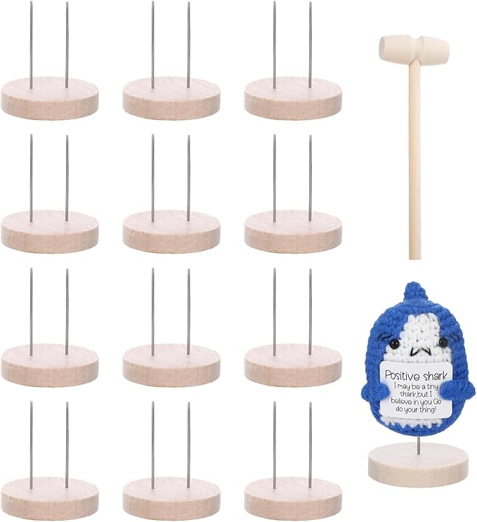 12 Pcs Double Steel Needle Crochet Doll Stand, Wooden Knitted Doll Holder for Displaying Mini Crochet Toys, Perfect Base for Emotional Support Toy, Action Figures, Collectibles