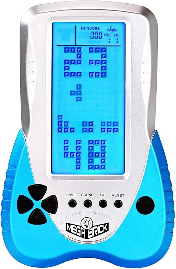 New Block Game Console Built-in Puzzle Games Dual Power Modes Blue Backlight Pluggable Headphone Simple Operation Long Battery Life Handheld Electronic Games Nostalgic Retro Toy/Gift (Blue)