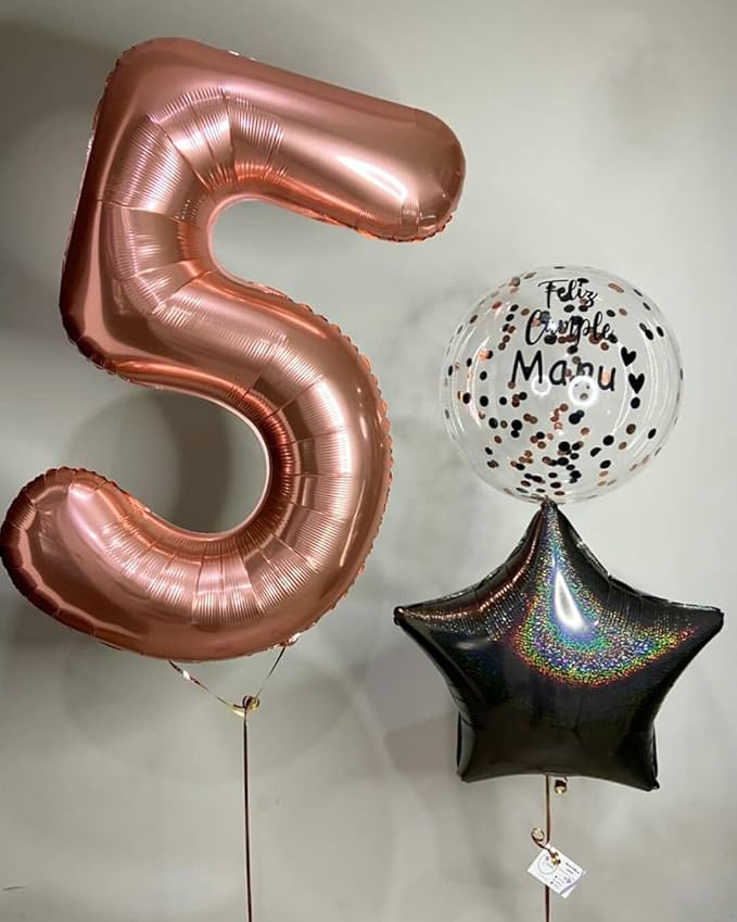 Rose Gold 5 Balloon, Number Balloons 40 Inch, 5th Birthday Balloon Decorations, Rose Gold Party Supplies, 5 Number Balloons, Number 5 Balloon