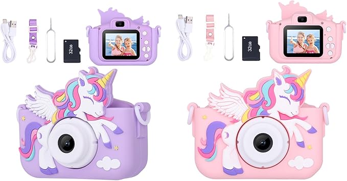 2-Pack Camera for Kids Girls Age 3-8, Toddler Kids Digital Camera Christmas Birthday Gifts for 3 4 5 6 7 8 Years Old Girl, Cute Selfie Video Camera